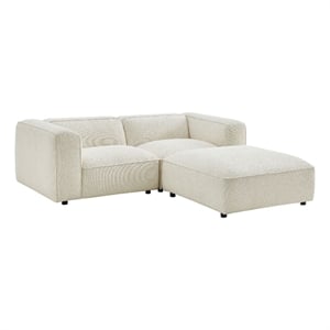 Auren Lattice Boucle 3 Piece Sectional with Ottoman in Cream