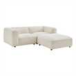 Auren Lattice Boucle 3 Piece Sectional with Ottoman in Cream
