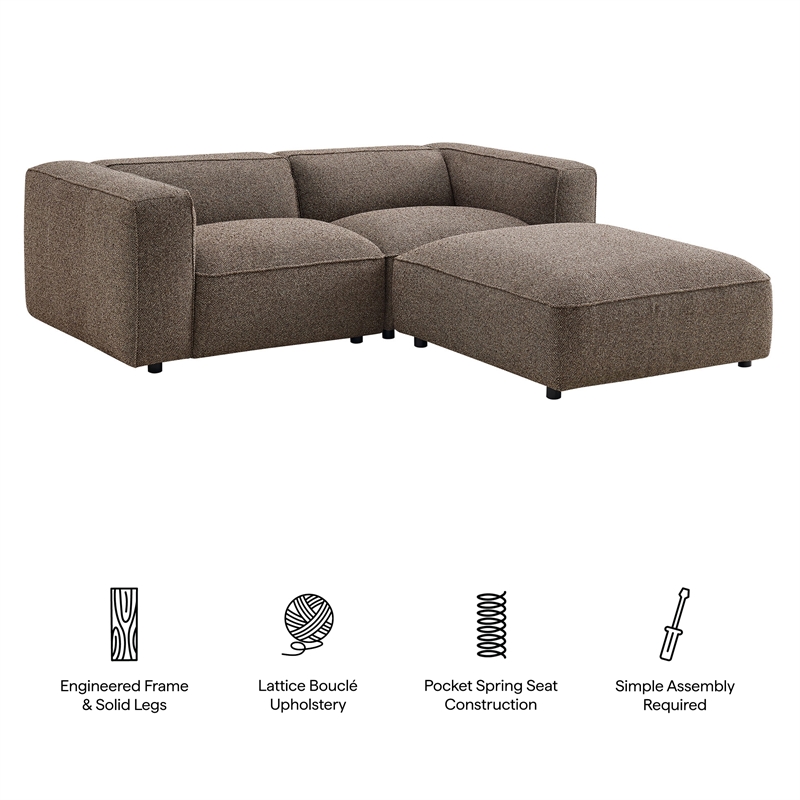 Auren Lattice Boucle 3 Piece Sectional with Ottoman in Earth