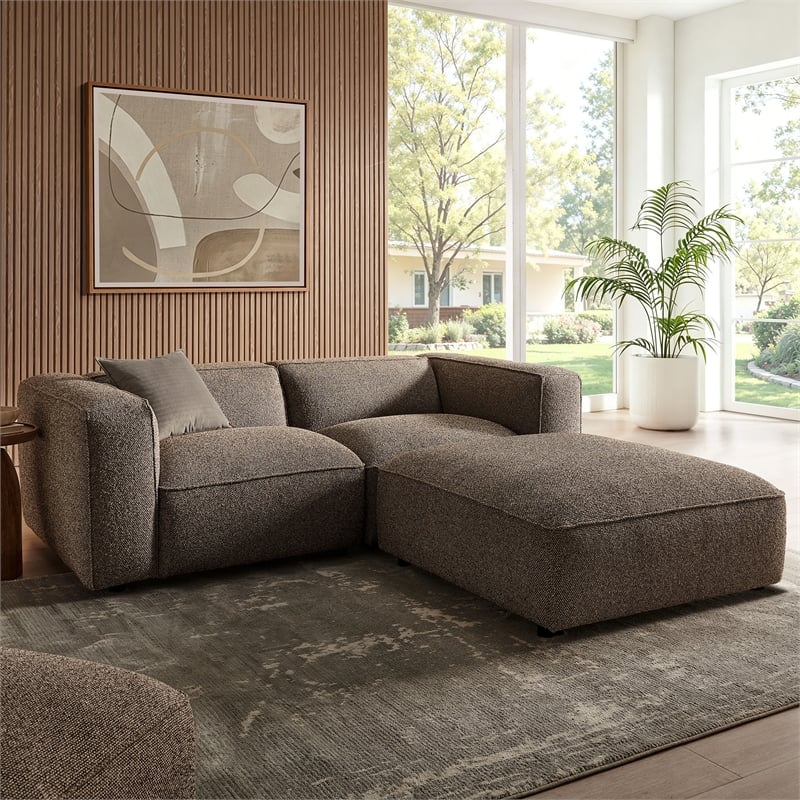 Auren Lattice Boucle 3 Piece Sectional with Ottoman in Earth