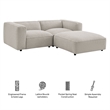Auren Lattice Boucle 3 Piece Sectional with Ottoman in Fog