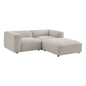 Auren Lattice Boucle 3 Piece Sectional with Ottoman in Fog