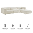 Auren Lattice Boucle 4 Piece Sectional with Ottoman in Cream
