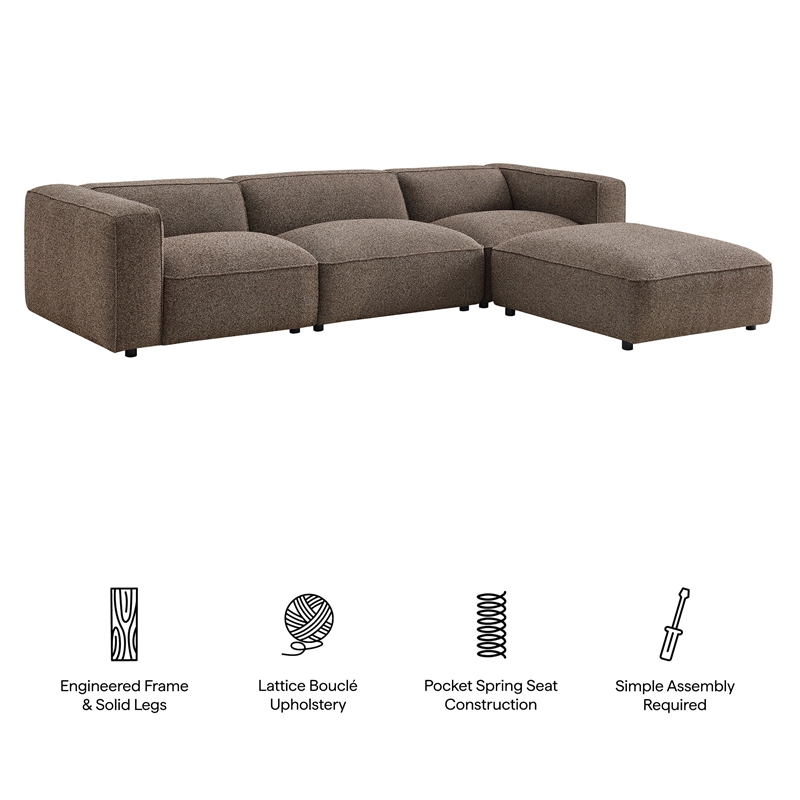Auren Lattice Boucle 4 Piece Sectional with Ottoman in Earth