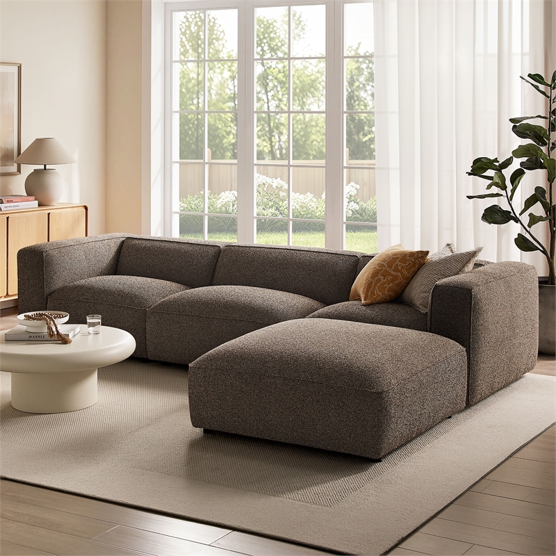 Auren Lattice Boucle 4 Piece Sectional with Ottoman in Earth