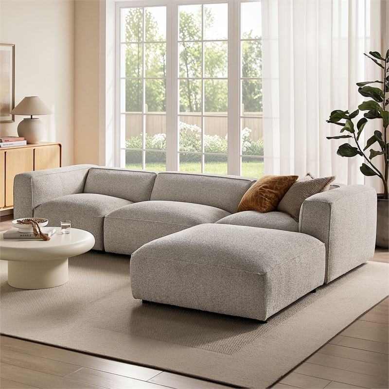 Auren Lattice Boucle 4 Piece Sectional with Ottoman in Fog