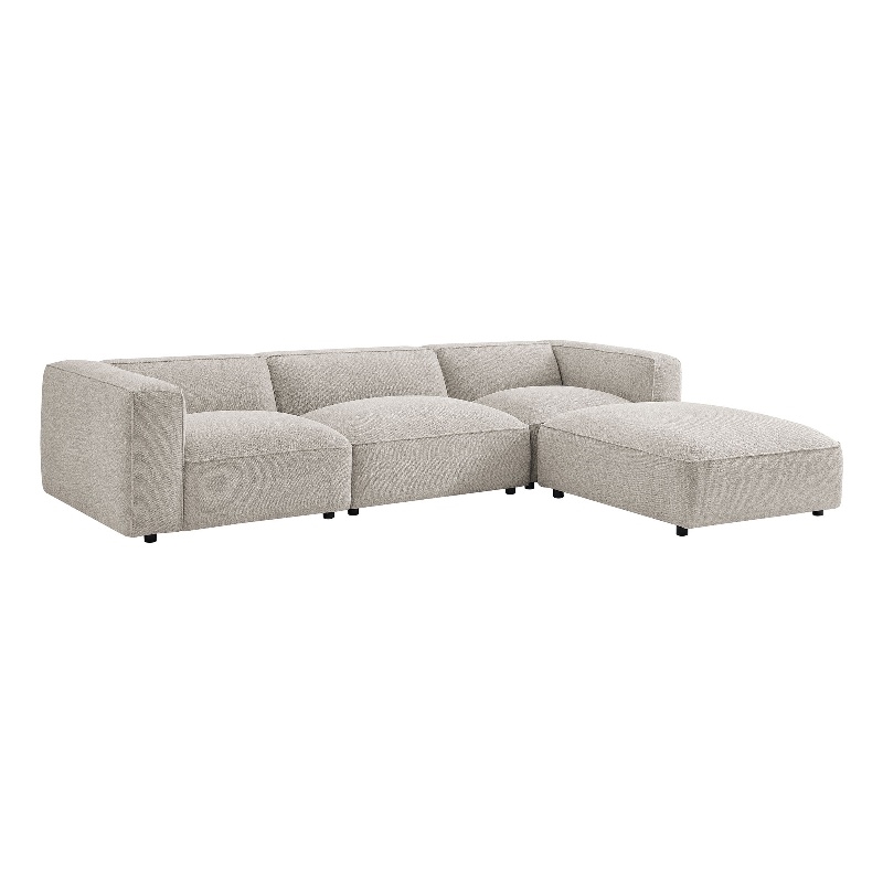 Auren Lattice Boucle 4 Piece Sectional with Ottoman in Fog