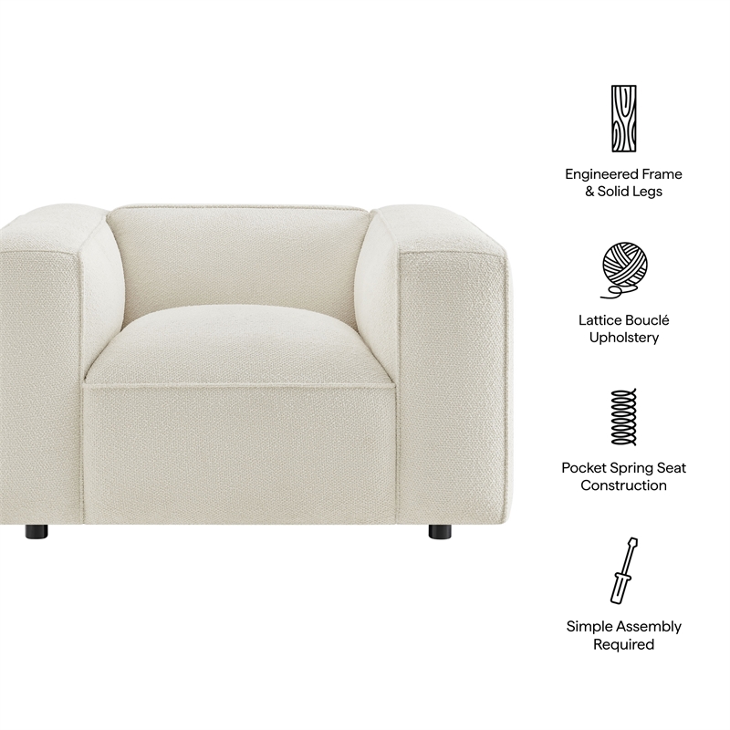 Auren Lattice Boucle Accent Chair with Pocket Spring Seat in Cream
