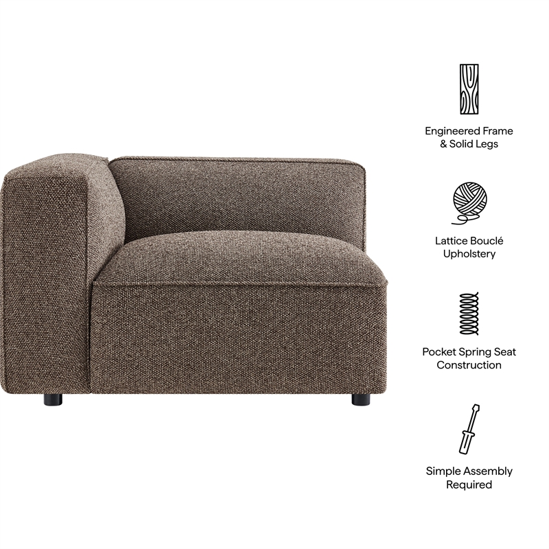Auren Lattice Boucle Left-Facing Arm Chair with Pocket Spring Seat in Earth