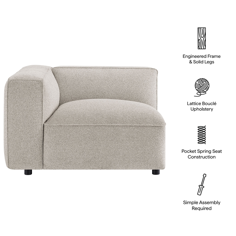 Auren Lattice Boucle Left-Facing Arm Chair with Pocket Spring Seat in Fog