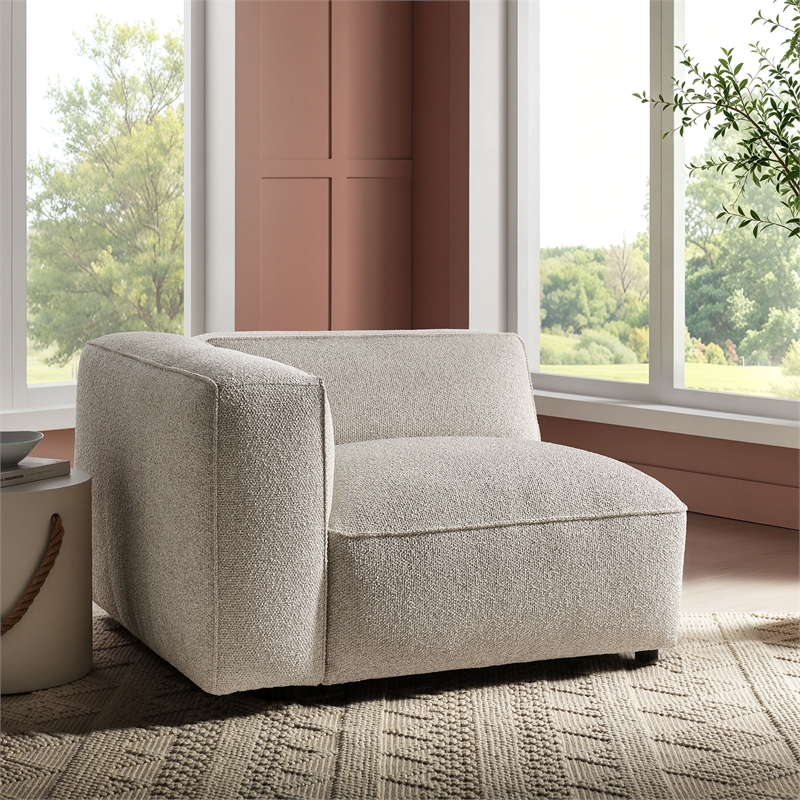 Auren Lattice Boucle Left-Facing Arm Chair with Pocket Spring Seat in Fog