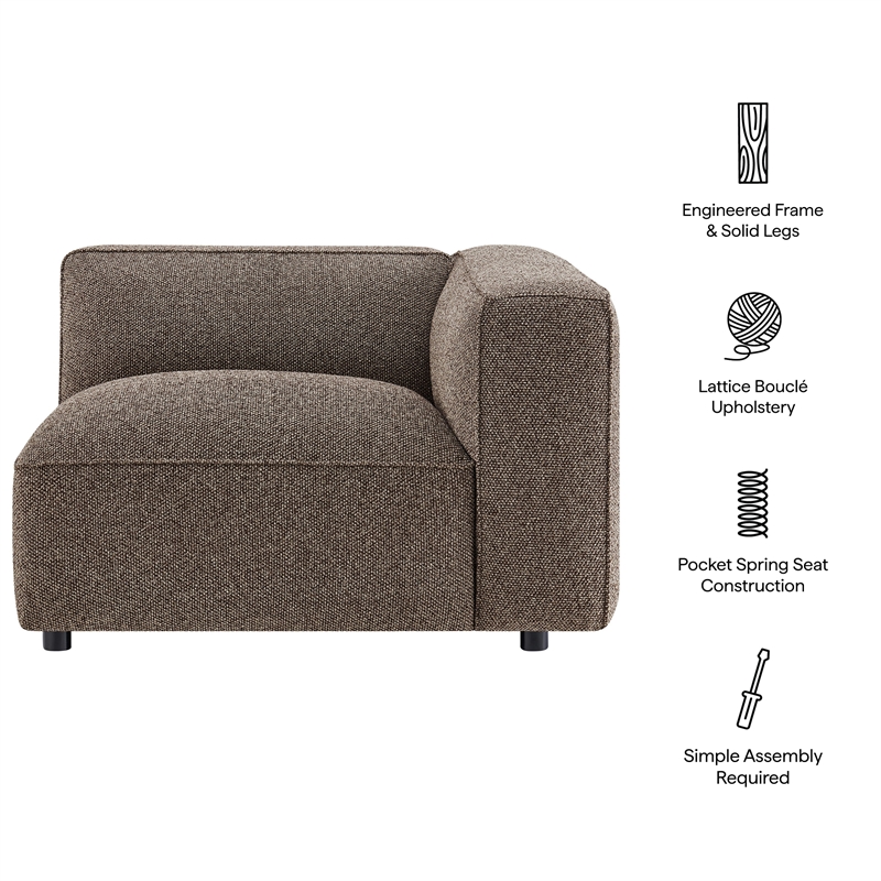 Auren Lattice Boucle Right-Facing Arm Chair with Pocket Spring Seat in Earth