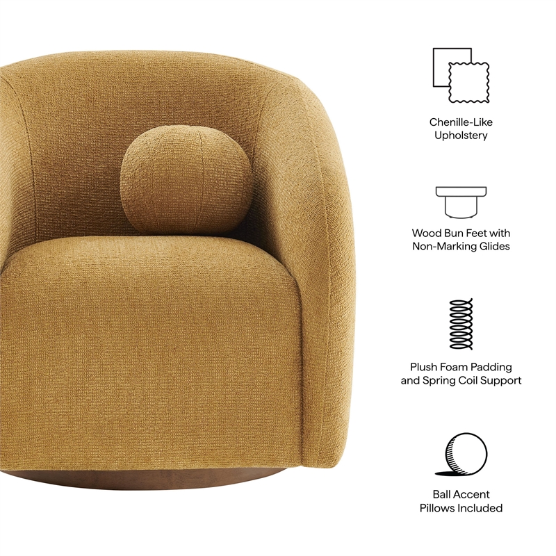 Holland Swivel Chenille Fabric Armchair in Mustard