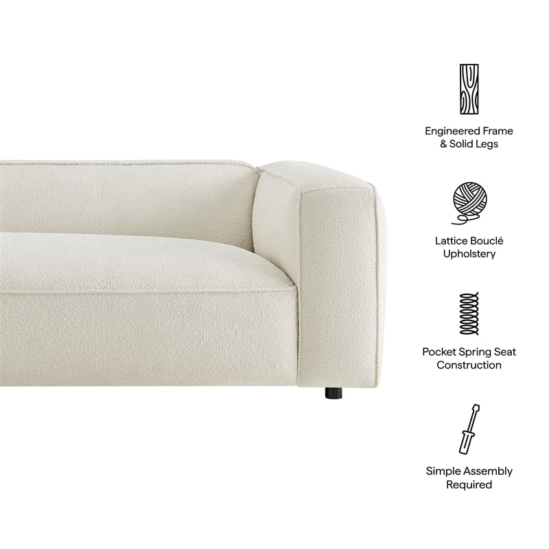 Auren 88 Inch Lattice Boucle Sofa with Pocket Spring Seat in Cream