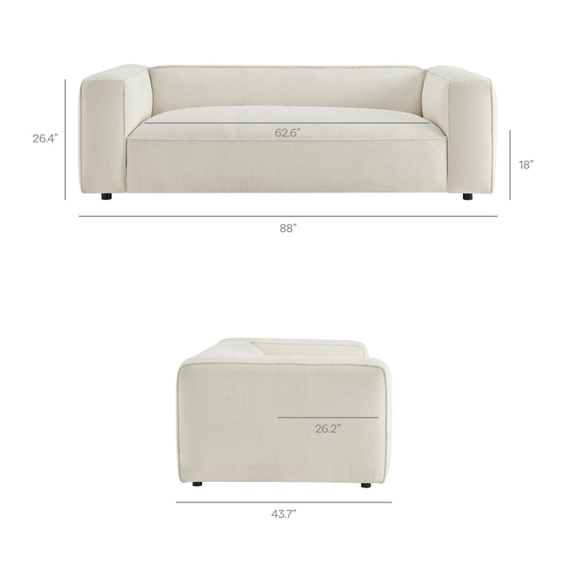 Auren 88 Inch Lattice Boucle Sofa with Pocket Spring Seat in Cream