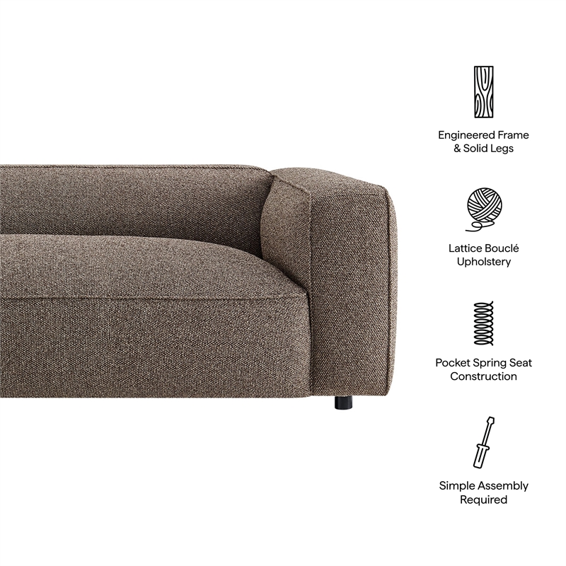 Auren 88 Inch Lattice Boucle Sofa with Pocket Spring Seat in Earth