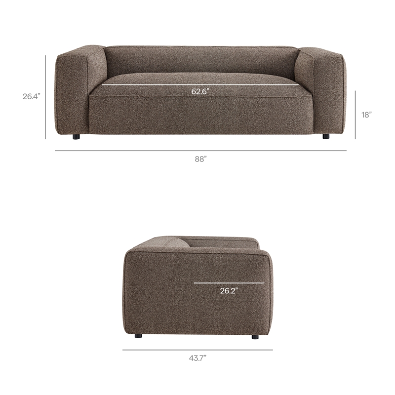 Auren 88 Inch Lattice Boucle Sofa with Pocket Spring Seat in Earth