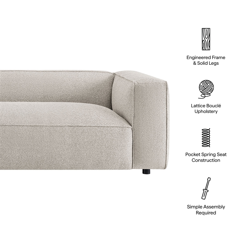 Auren 88 Inch Lattice Boucle Sofa with Pocket Spring Seat in Fog