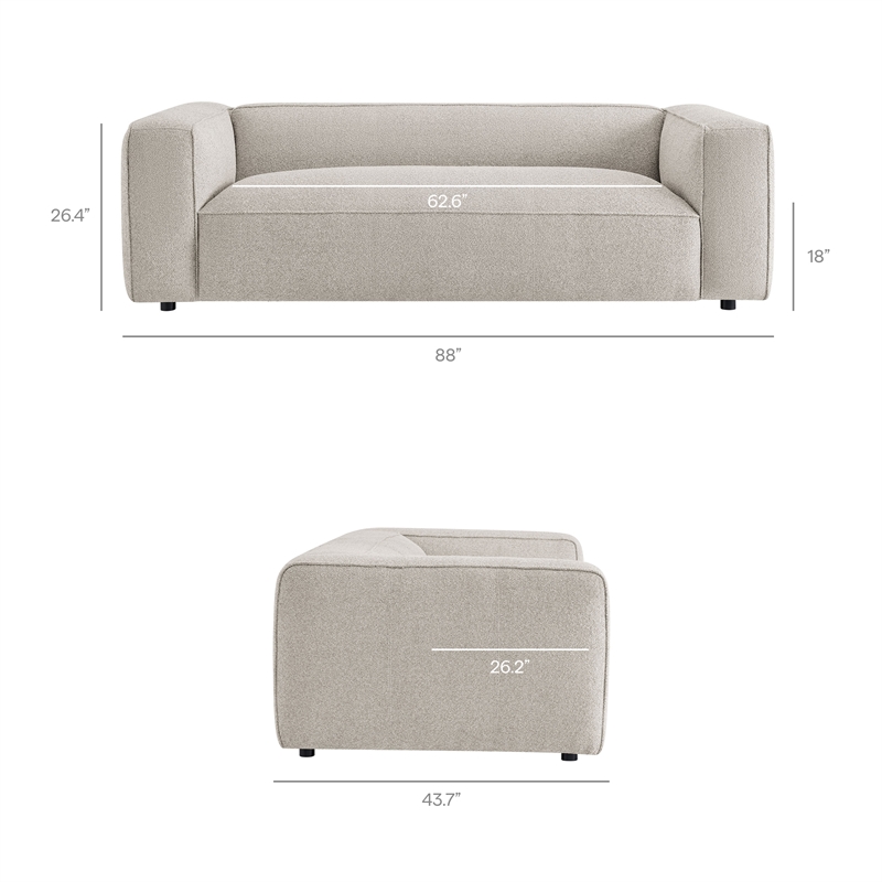 Auren 88 Inch Lattice Boucle Sofa with Pocket Spring Seat in Fog