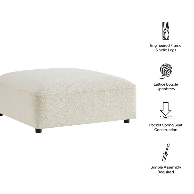 Auren Lattice Boucle Ottoman with Foam Padding in Cream