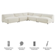 Auren Lattice Boucle 5 Piece Corner Sectional in Cream
