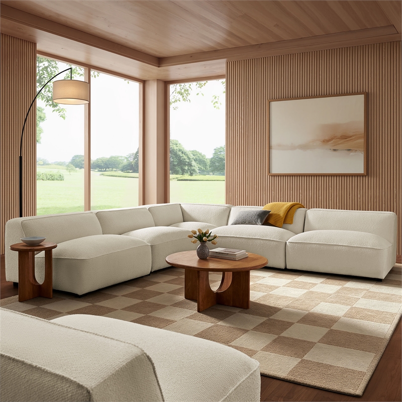 Auren Lattice Boucle 5 Piece Corner Sectional in Cream