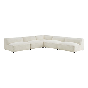 Auren Lattice Boucle 5 Piece Corner Sectional in Cream