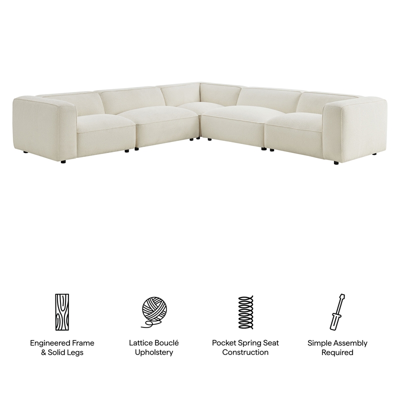 Auren Lattice Boucle 5 Piece Corner Sectional in Cream