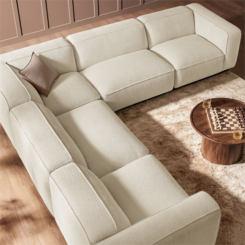 Auren Lattice Boucle 5 Piece Corner Sectional in Cream
