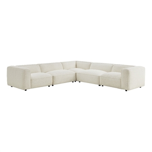 Auren Lattice Boucle 5 Piece Corner Sectional in Cream