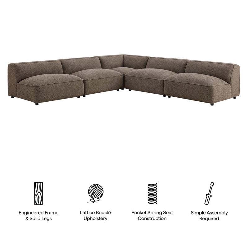 Auren Lattice Boucle 5 Piece Corner Sectional in Earth