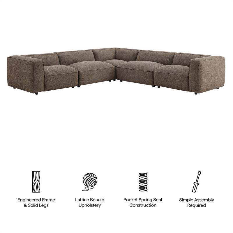 Auren Lattice Boucle 5 Piece Corner Sectional in Earth