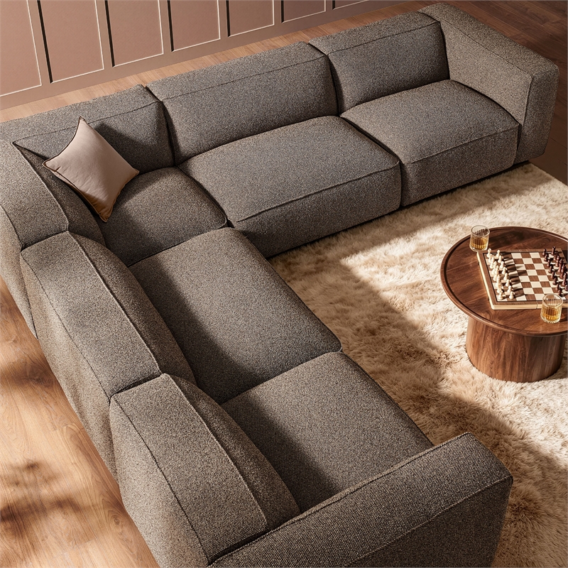 Auren Lattice Boucle 5 Piece Corner Sectional in Earth