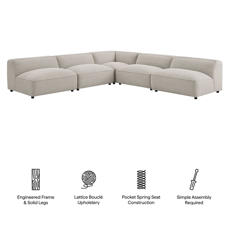 Auren Lattice Boucle 5 Piece Corner Sectional in Fog