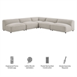 Auren Lattice Boucle 5 Piece Corner Sectional in Fog