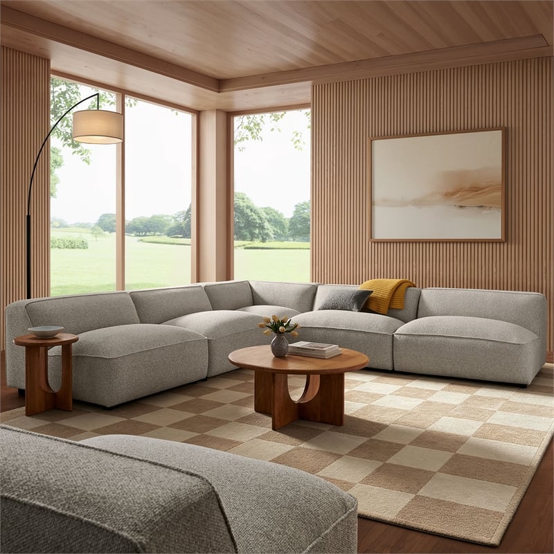 Auren Lattice Boucle 5 Piece Corner Sectional in Fog