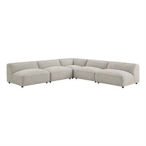 Auren Lattice Boucle 5 Piece Corner Sectional in Fog