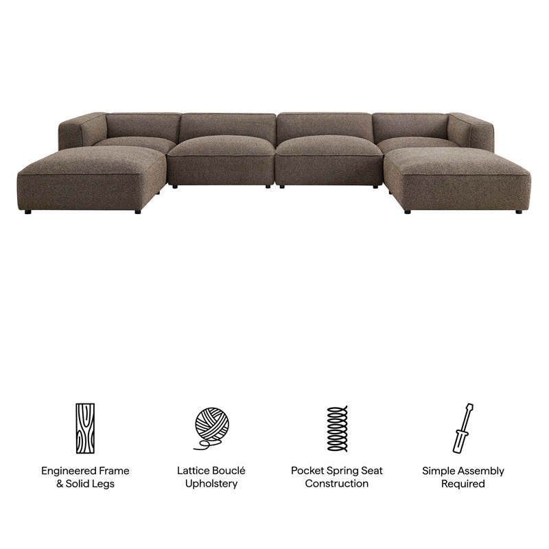 Auren Lattice Boucle 6 Piece Sectional with 2 Ottomans in Earth