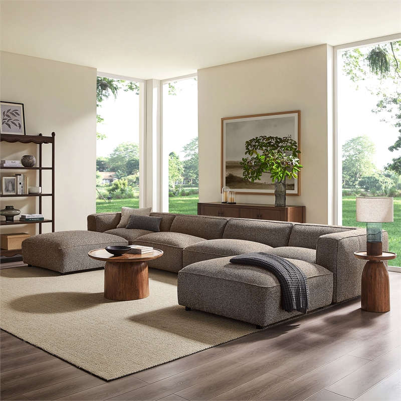 Auren Lattice Boucle 6 Piece Sectional with 2 Ottomans in Earth
