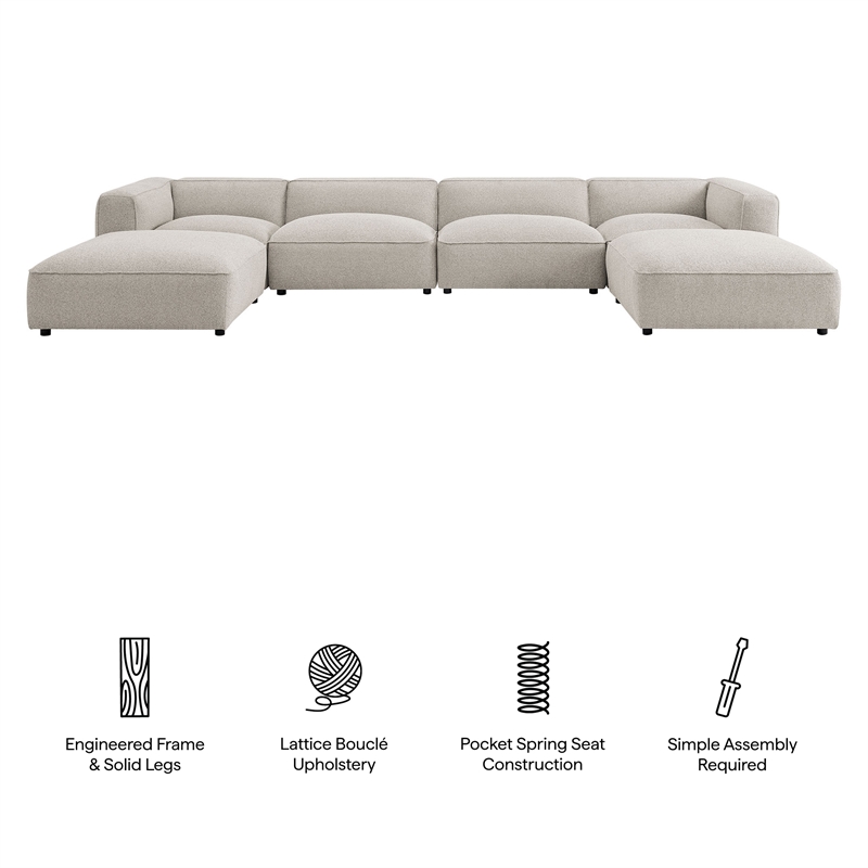 Auren Lattice Boucle 6 Piece Sectional with 2 Ottomans in Fog
