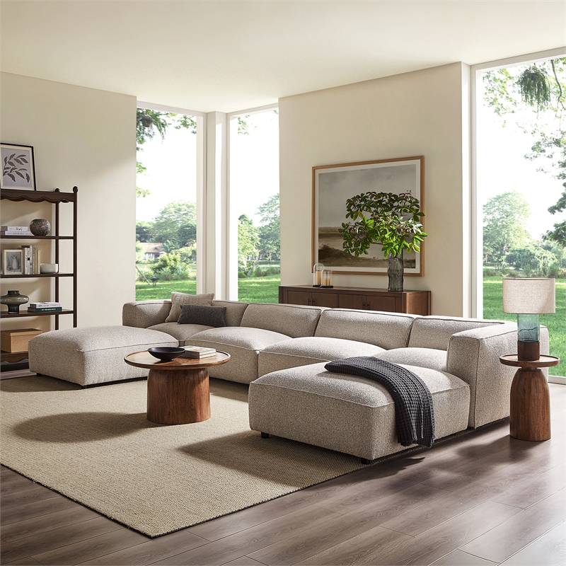 Auren Lattice Boucle 6 Piece Sectional with 2 Ottomans in Fog