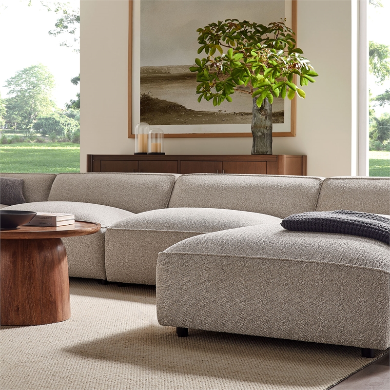Auren Lattice Boucle 6 Piece Sectional with 2 Ottomans in Fog