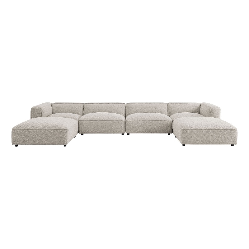 Auren Lattice Boucle 6 Piece Sectional with 2 Ottomans in Fog