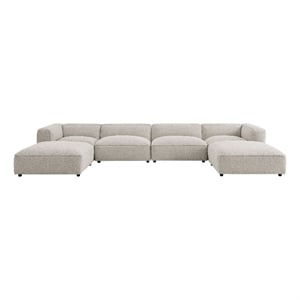 Auren Lattice Boucle 6 Piece Sectional with 2 Ottomans in Fog