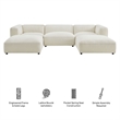Auren Lattice Boucle 5 Piece Sectional with 2 Ottomans in Cream