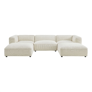 Auren Lattice Boucle 5 Piece Sectional with 2 Ottomans in Cream