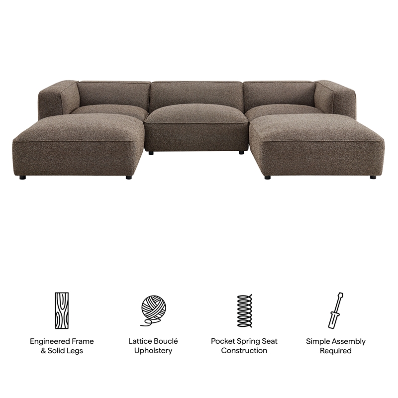 Auren Lattice Boucle 5 Piece Sectional with 2 Ottomans in Earth