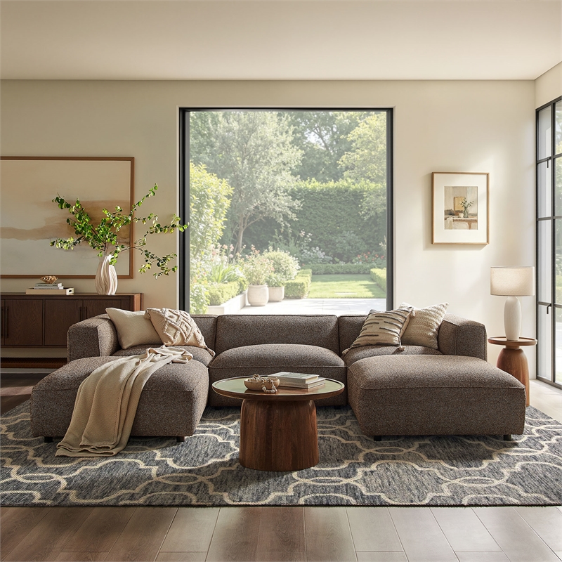 Auren Lattice Boucle 5 Piece Sectional with 2 Ottomans in Earth