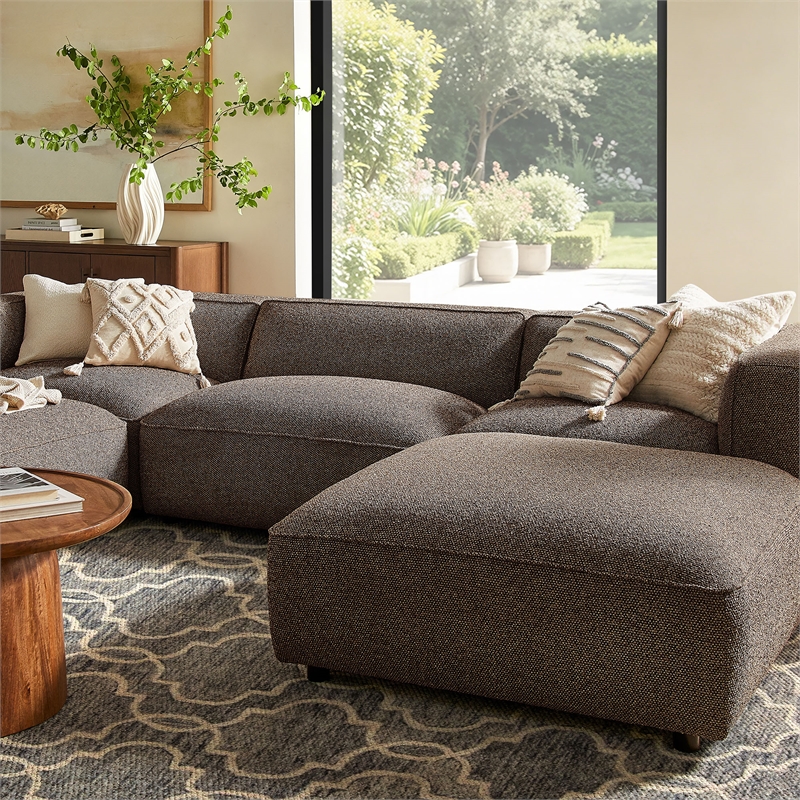 Auren Lattice Boucle 5 Piece Sectional with 2 Ottomans in Earth