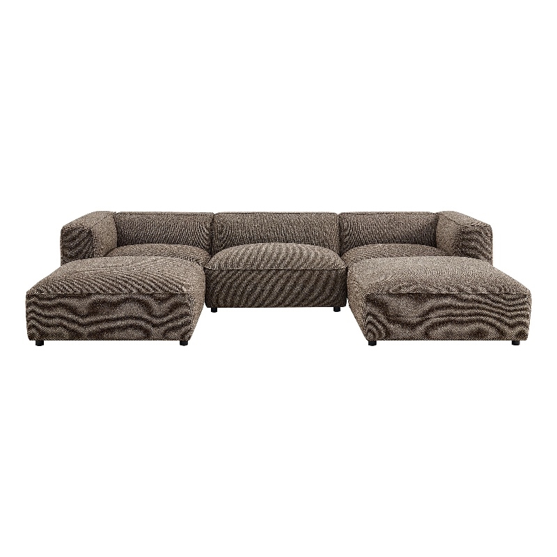 Auren Lattice Boucle 5 Piece Sectional with 2 Ottomans in Earth